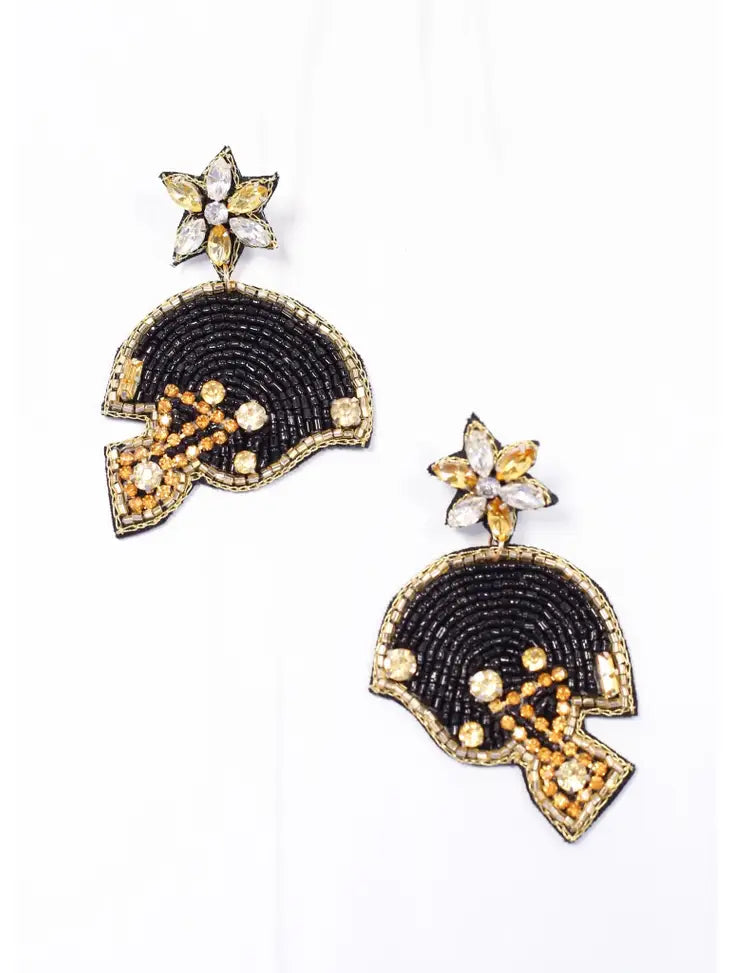 Black and Gold Beaded Football Helmet Earrings