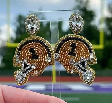 Black and Gold Football Helmet Earrings  New Orleans Graphic Fashion Tees  and Gifts