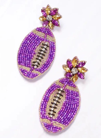 LSU Purple Beaded Football Earrings