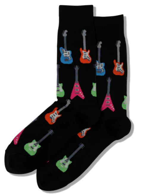 MEN'S ELECTRIC GUITARS CREW SOCKS, BLACK