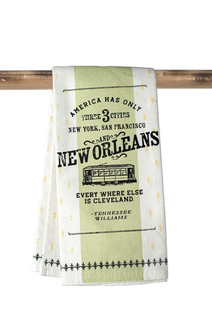 Kitchen Towel – America Has Three Cities, Green Stripe
