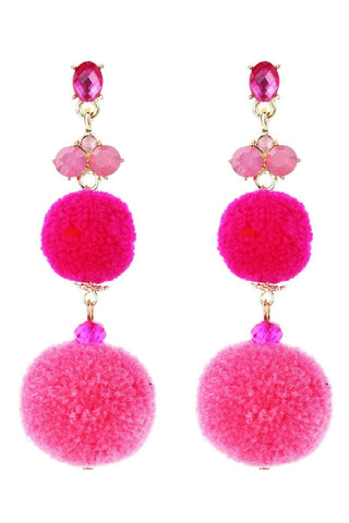 Pink Pom Pom Earrings