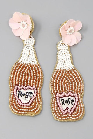 Rose Bottle Beaded Drop Earrings, White and Gold