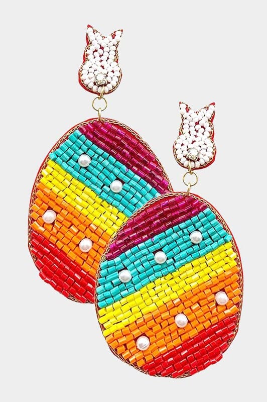 Beaded Easter Egg Bunny Earrings