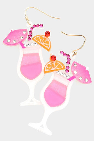 Glitter Pink Cocktail Dangle Earrings