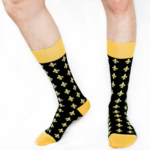 Men's Royal Black & Gold Fleur De Lis Socks