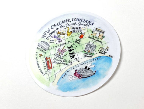 New Orleans round vinyl sticker map