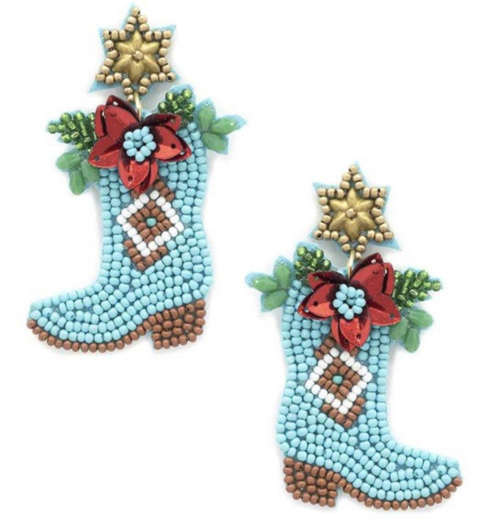 Turquoise Christmas Cowboy Boot Earrings