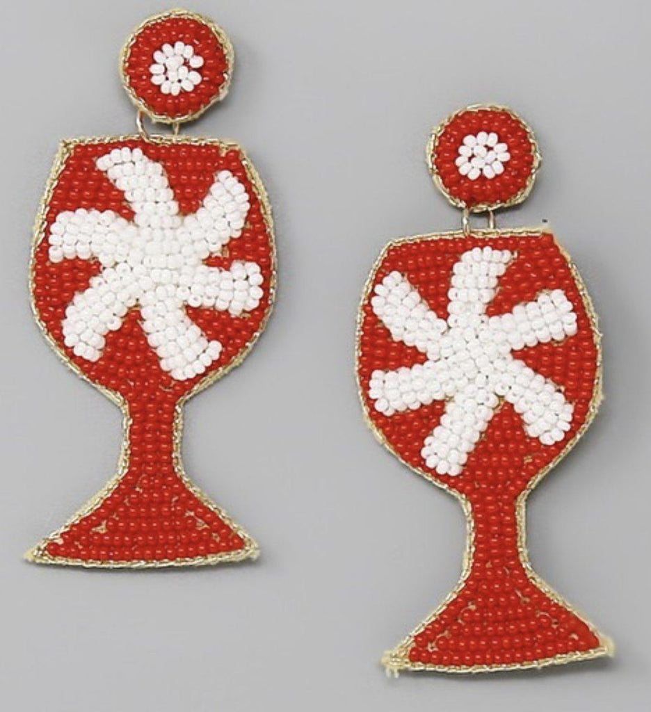 Red Wine Christmas Snowflake Earrings