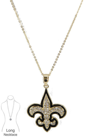Black & Gold Saints Fleur de Lis Necklace