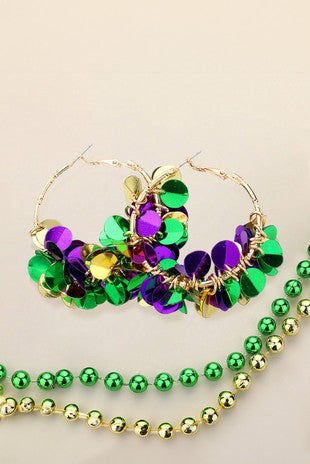 Mardi Gras Dangle Hoop Earrings