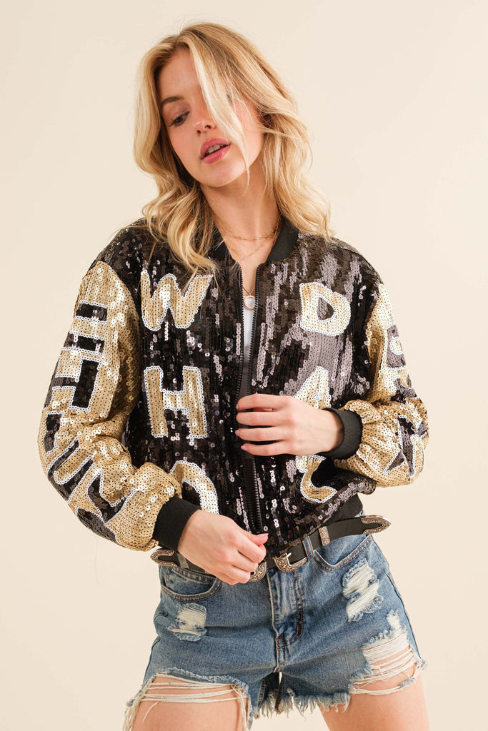 Gold Sequin Bomber Game Day Jackets  New Orleans Graphic Fashion Tees and  Gifts