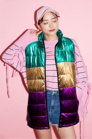 Mardi Gras Color Block Puffer Vest