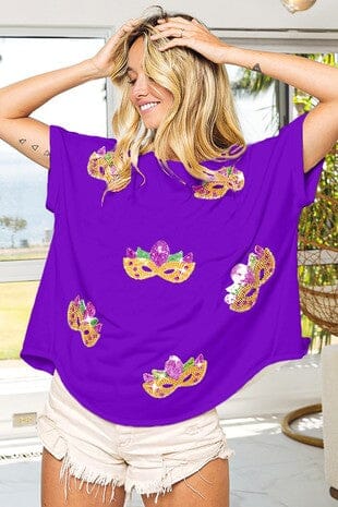 Oversized Mardi Gras Mask Patch Top