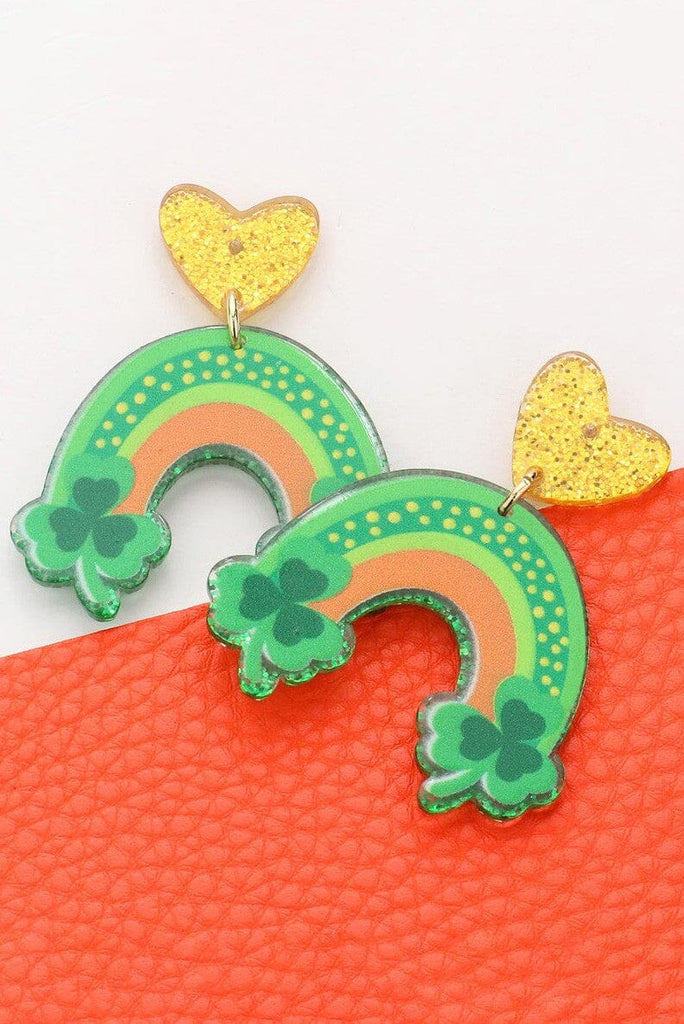 St Patrick's Day Heart Clover Arch Dangle Earrings