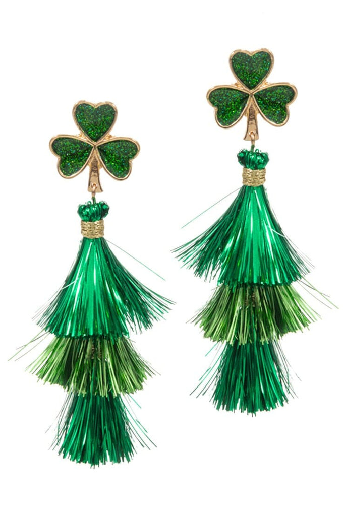 St Patrick's Day Shamrock Tassel Dangle Earrings