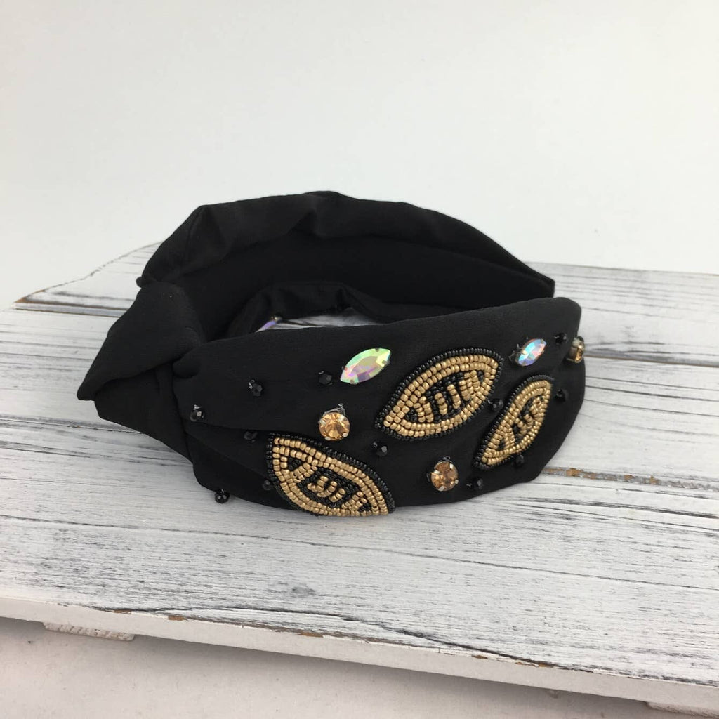 Black & Gold Beaded Football Headband