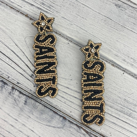Beaded black and gold Saints earrings