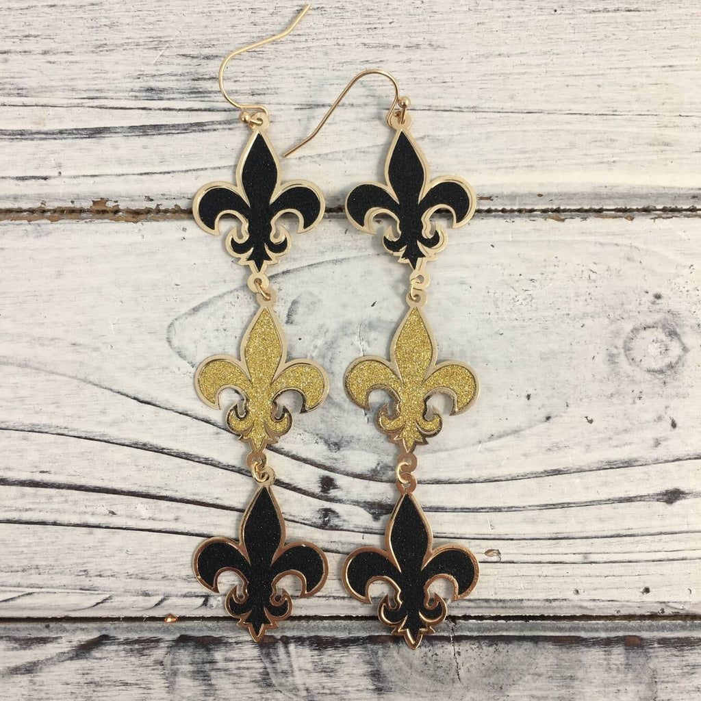 3 fleur de lis drop earrings