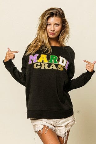 Mardi Gras Letters Glitter Sweatshirt