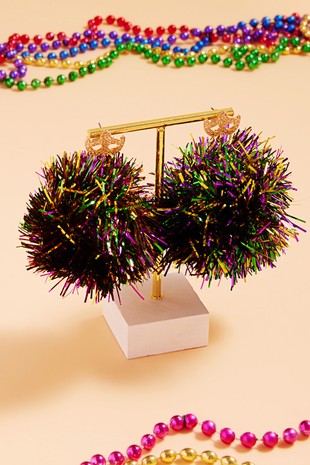 Mardi Gras Pom Pom Earrings