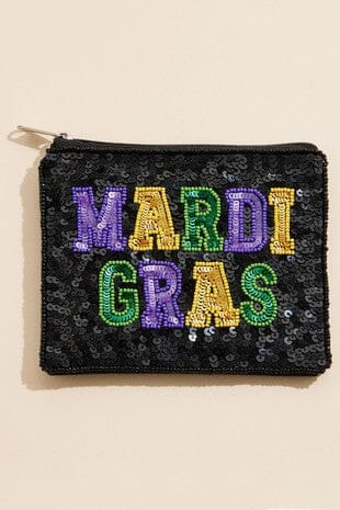 Black Mardi Gras Beaded Pouch