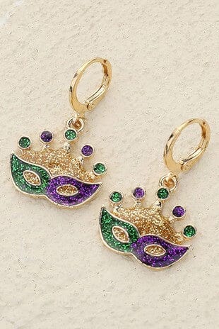 Glitter Mardi Gras Mask Earrings