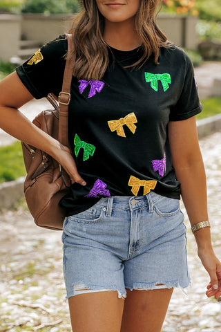 Mardi Gras Bow Black T-Shirt