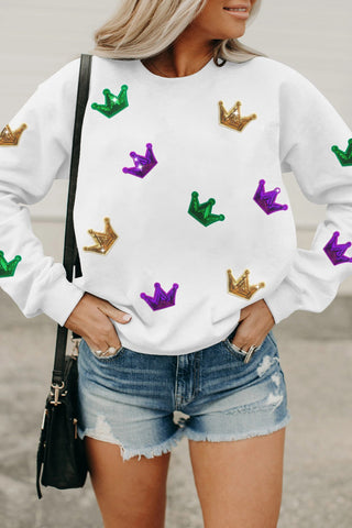 White Mardi Gras Crown Sweatshirt