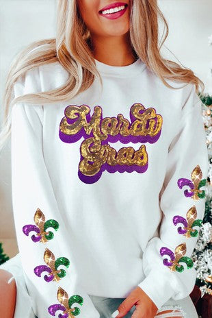 White Mardi Gras Patch Sweatshirt