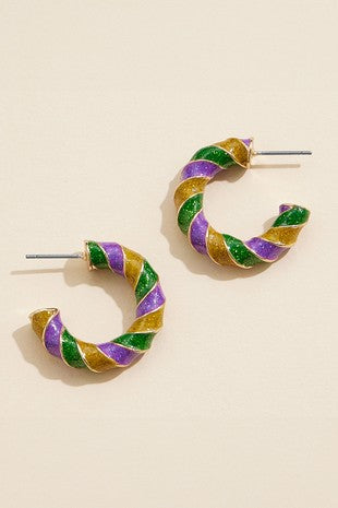 Mardi Gras Twist Hoop Earrings