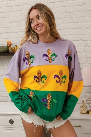 Fleur de Lis Stripped Mardi Gras Sweatshirt