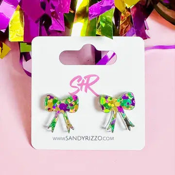 Mardi Gras Bow Stud Earrings