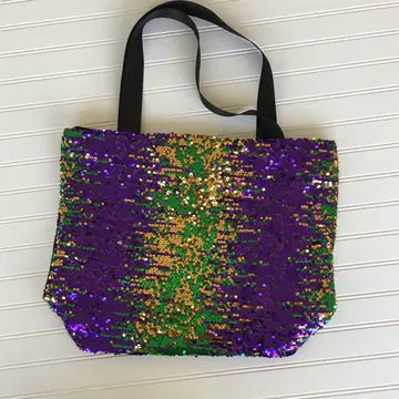 Sequin Mardi Gras Shopping/ Tote Bag