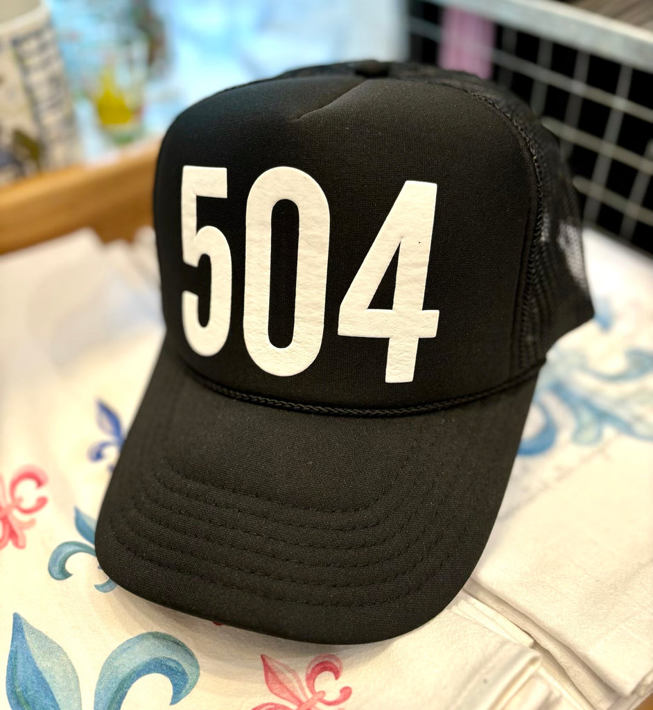 Black with White 504 Trucker Hat