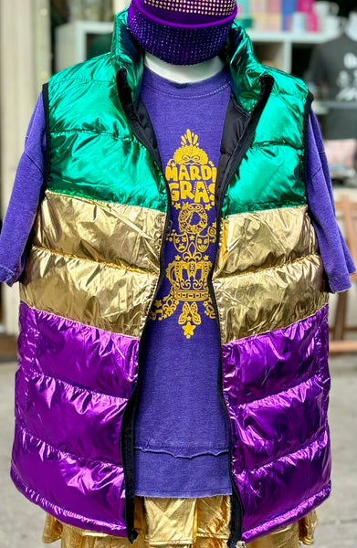 Mardi Gras Color Block Puffer Vest