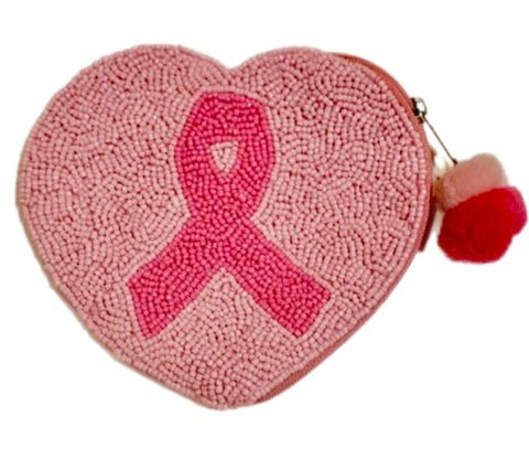 Breast Cancer Beaded Coin Purse