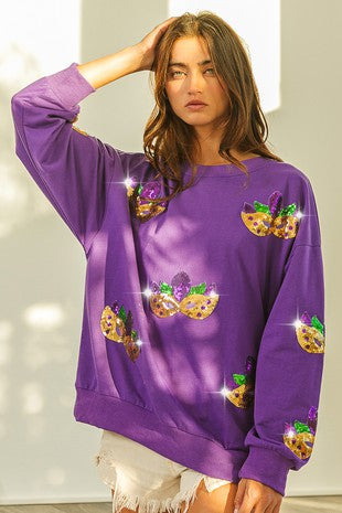 Purple Mardi Gras Mask Sweatshirt