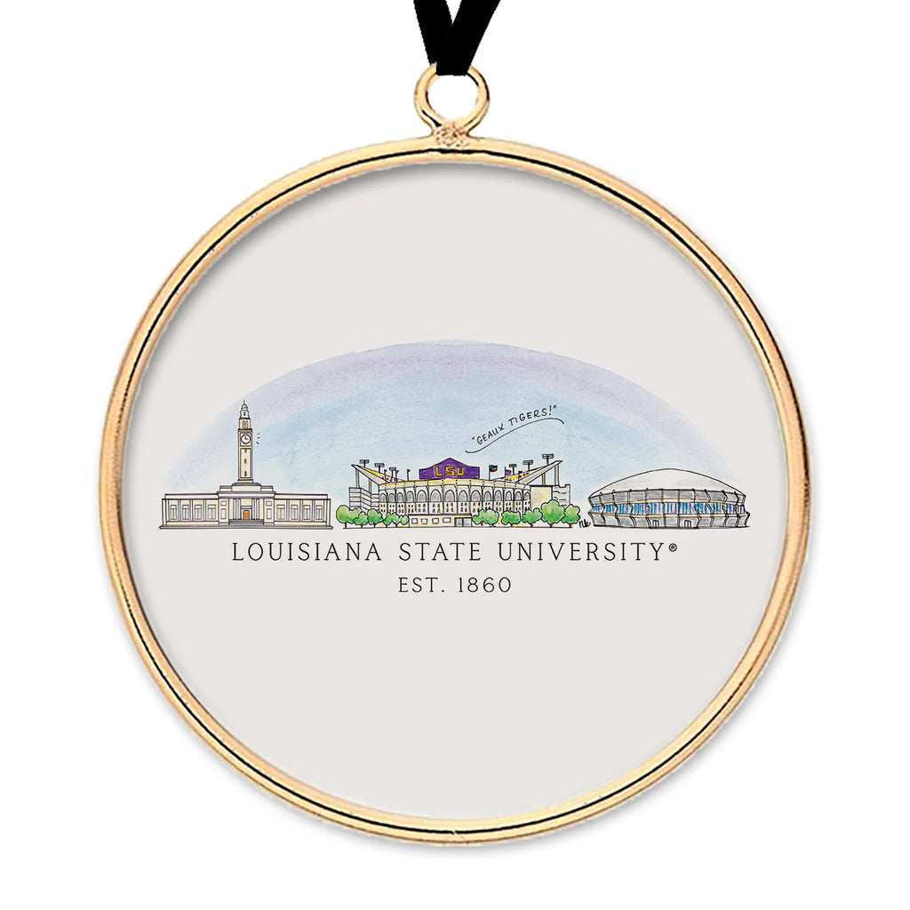 LSU Skyline Brass & Glass Ornament