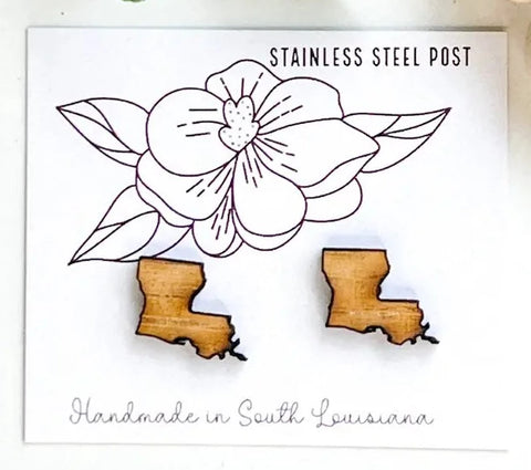 Louisiana State Shape Stud Earrings