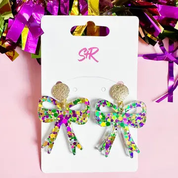 Mardi Gras Bow Dangle Earrings