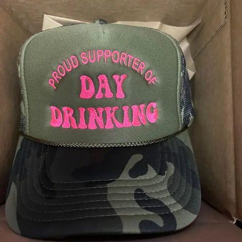 Proud Supporter of Day Drinking Trucker Hat | Camo/Pink