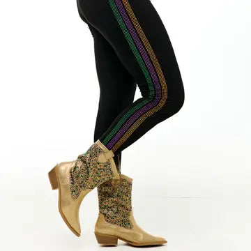 Mardi Gras Rhinestone Side Stripe Leggings