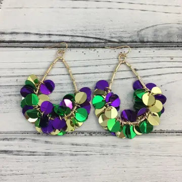 Mardi Gras Disc Teardrop Earrings