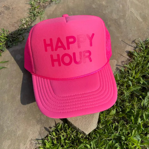 Happy Hour Trucker Hat Pink