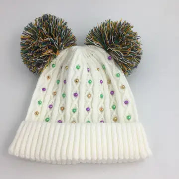 Mardi Gras Pom Pearl Beanie