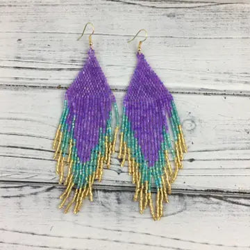 Mardi Gras Beaded Tassel Earrings