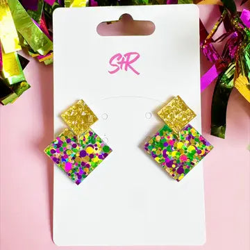 Mardi Gras Triangle Earrings