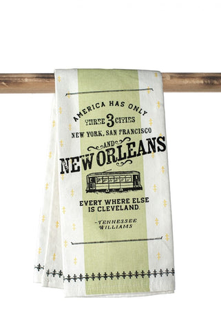 Kitchen Towel – America Has Three Cities, Green Stripe
