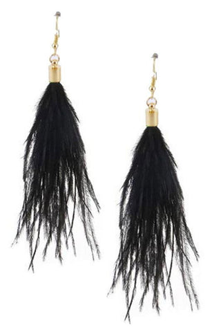 Black Small Feather Gold Hook Earrings